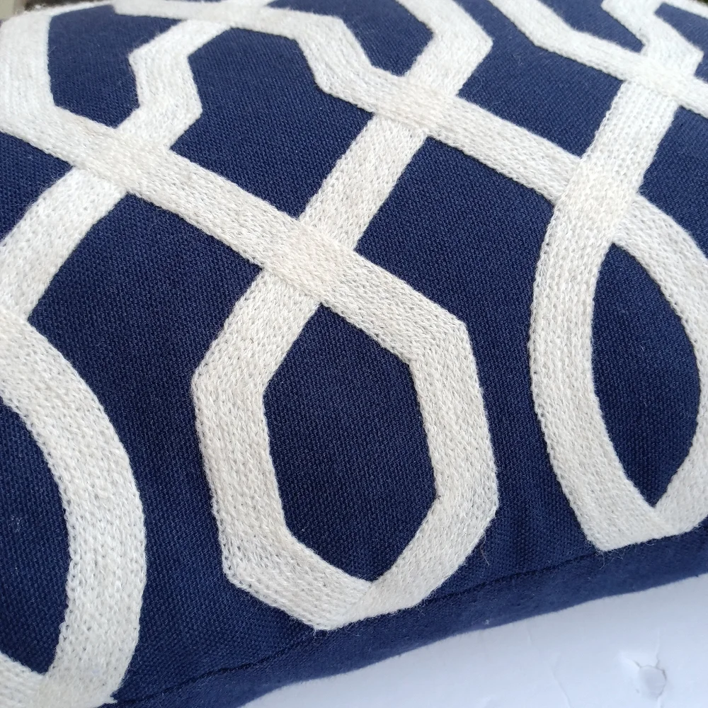 Crewel Lumbar Trellis Embroidery Cotton Canvas Throw Pillow